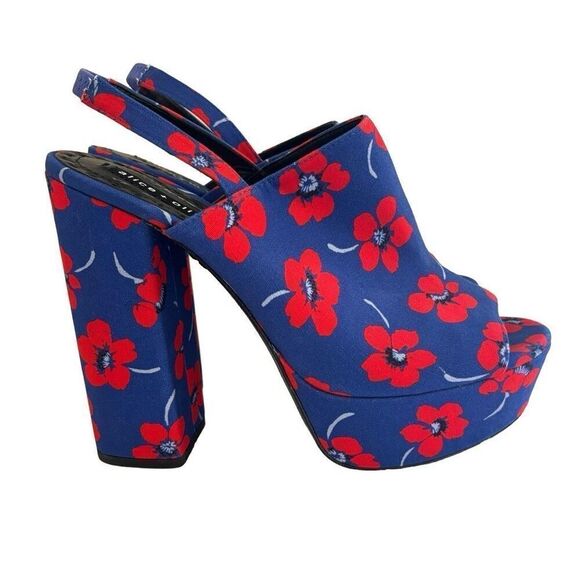 Alice + Olivia Logan Floral Platform Sandals Blue Red size EU 40 US 9 - Picture 12 of 12